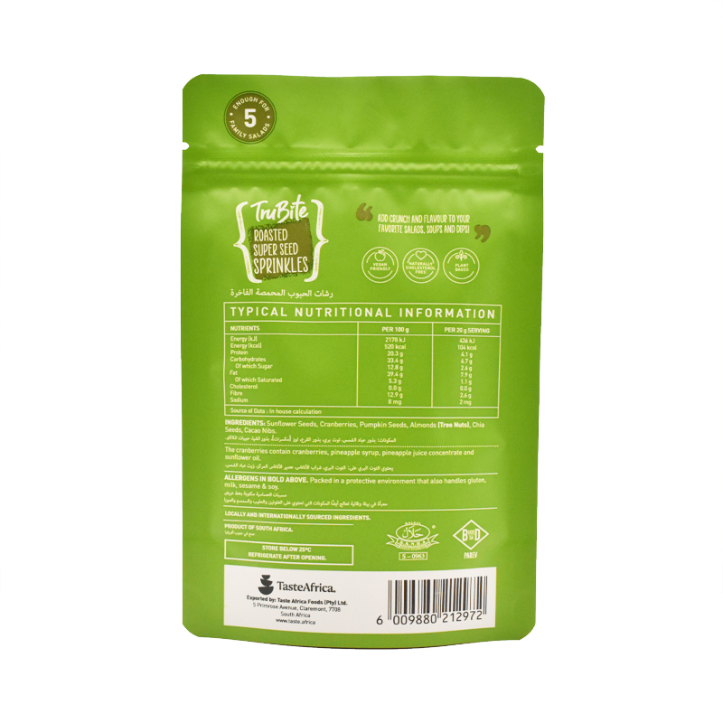 Custom Zipper Aluminum Foil High Barrier Plastic Food Bags for Packaging Pouch